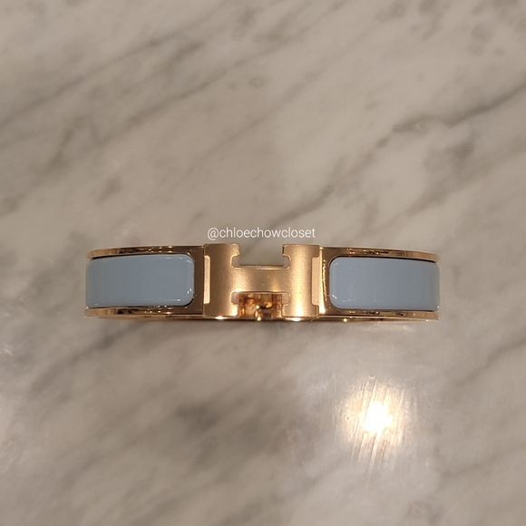 HERMES CLIC H ROSE GOLD ENAMEL BRACELET GM (BLEU POLAIRE) - Picture 3 of 7